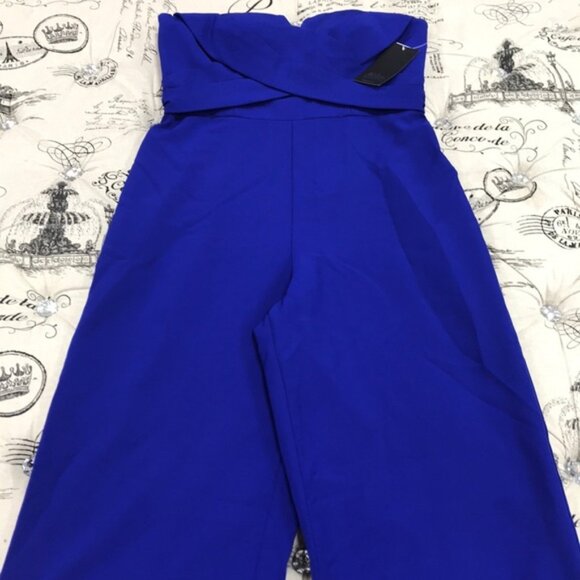 Aidan Mattox Women's Blue Strapless Crepe Jumpsuit - Picture 4 of 9